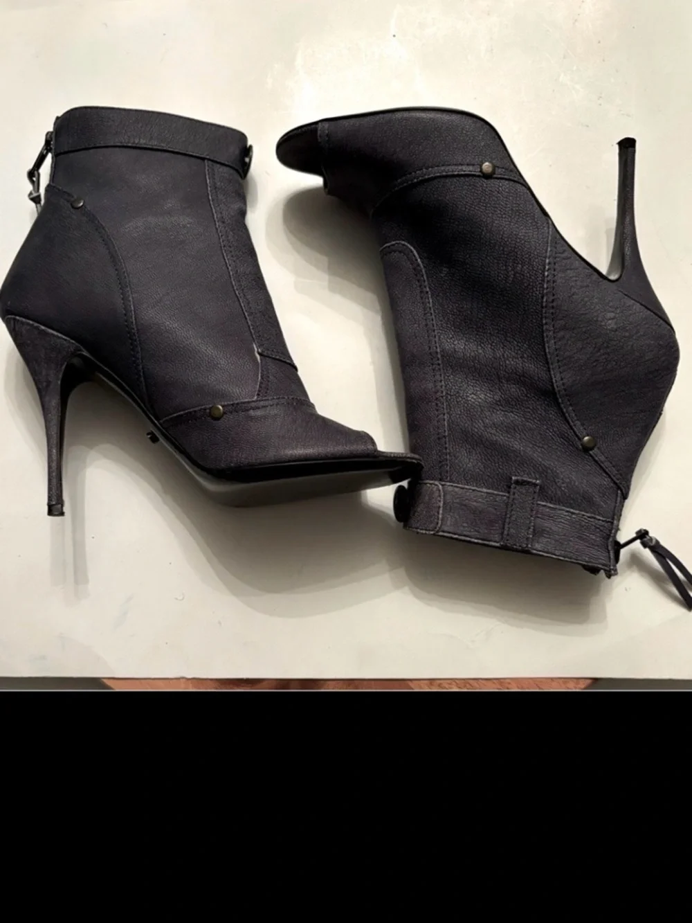 JEROME C. ROUSSEAU Blue leather Open Peep Toe Stiletto Ankle booties Italy Sz 7
